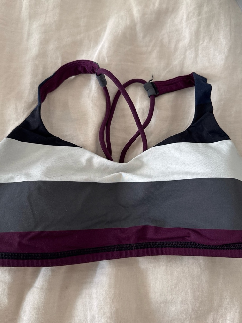 Lululemon Striped Sports Bralette in Plum, Gray & White